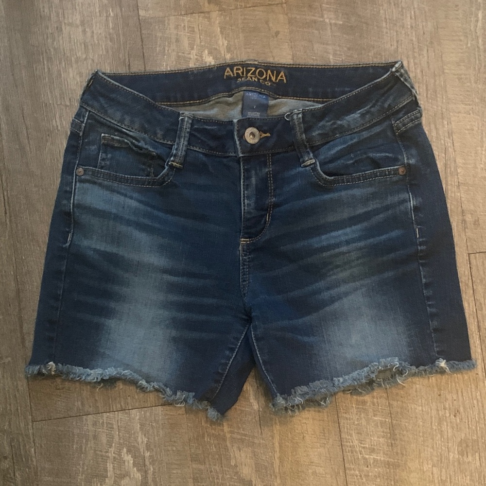 Arizona Jean Company Women's Dark Blue Frayed Denim Shorts